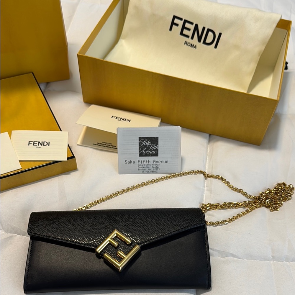 Fendi FF  Continental With Chain
Black leather wallet